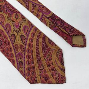 PERRY ELLIS HAND MADE SILK TIE RED GOLD BROWN PAISLEY VINTAGE 4" X 59"